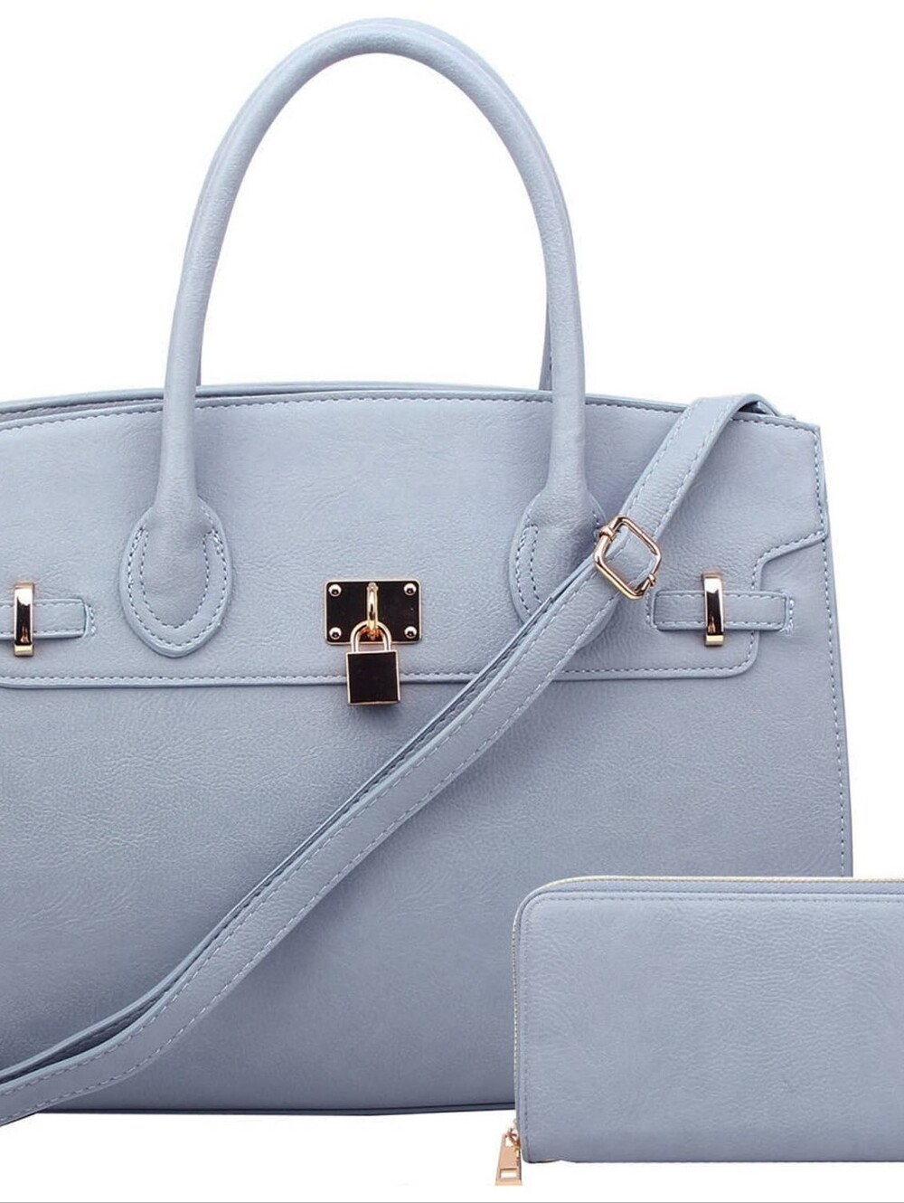 Elegant Women's Top-Handle Bag in Light Blue with Gold Hardware